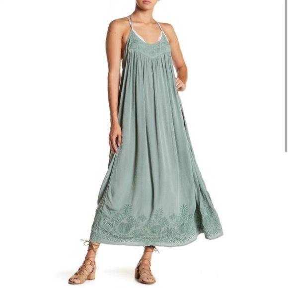 Free People Dresses & Skirts - Free People Sage Green Embroidered Maxi Dress